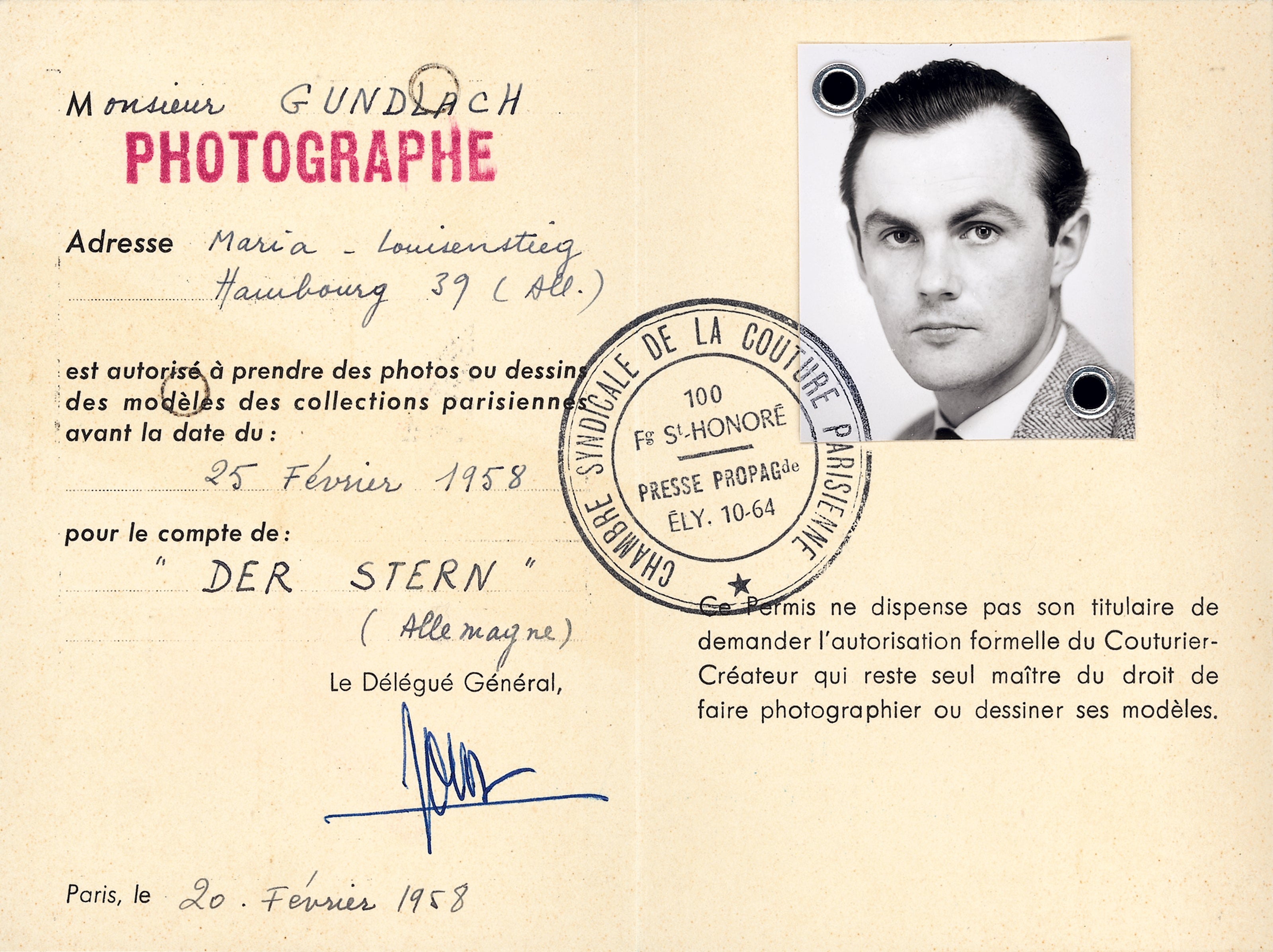Presseausweis F.C. Gundlach