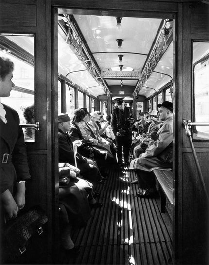 Tram interior view, conductor from the front